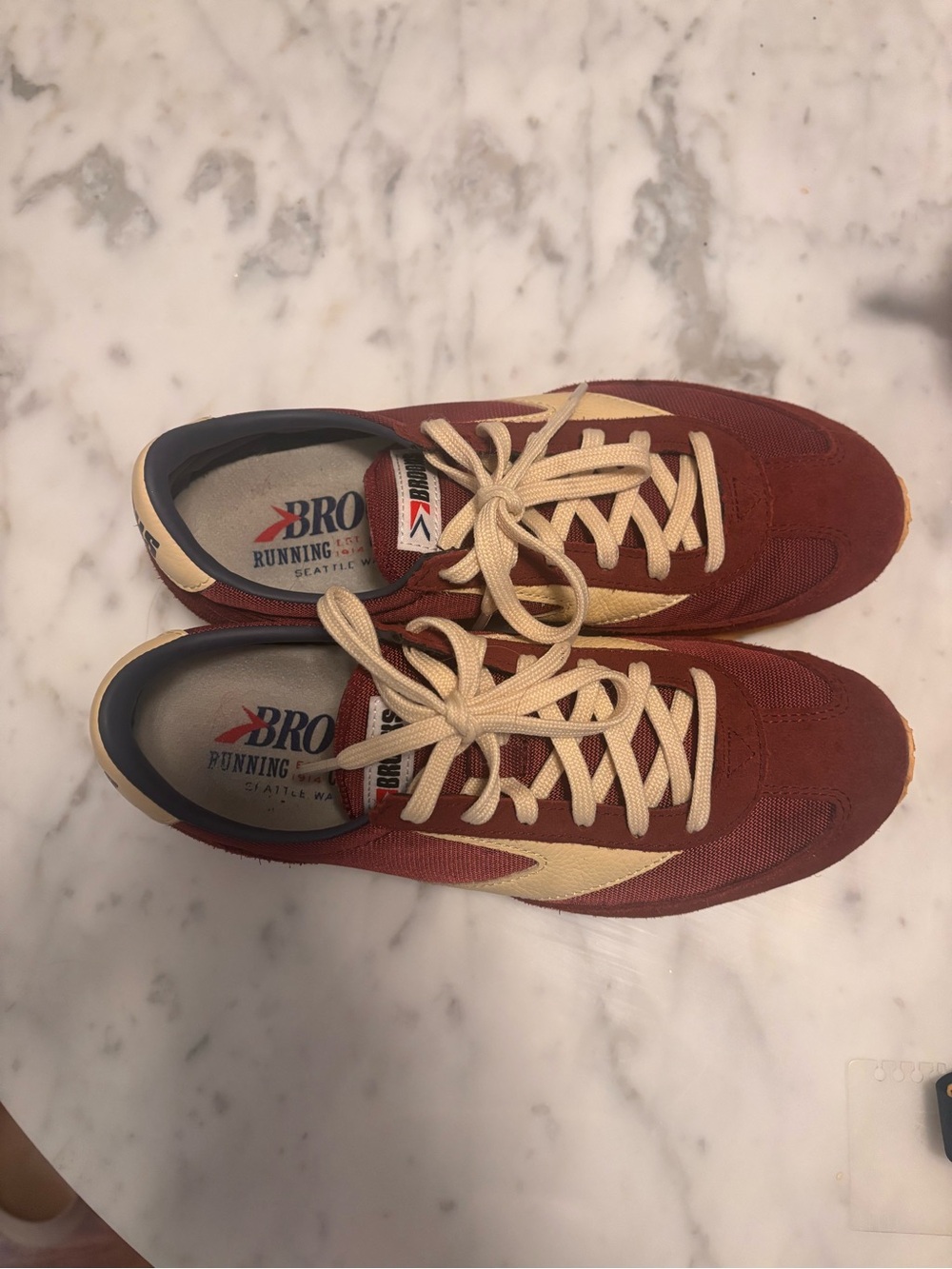 Brooks Men's Sneakers in Rust and Cream with Navy Trim